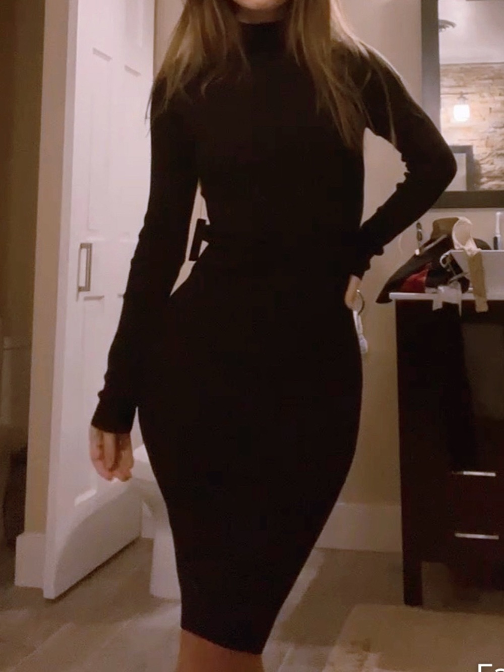 Express | Sleek Black Long-Sleeve Ribbed Bodycon Dress | Size XXS